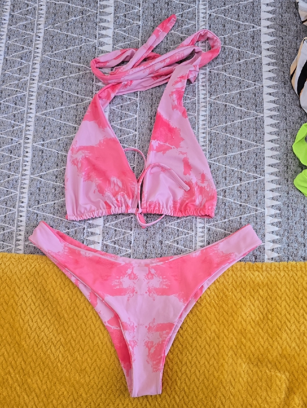 Pink Tie-Dye Halter Bikini Set